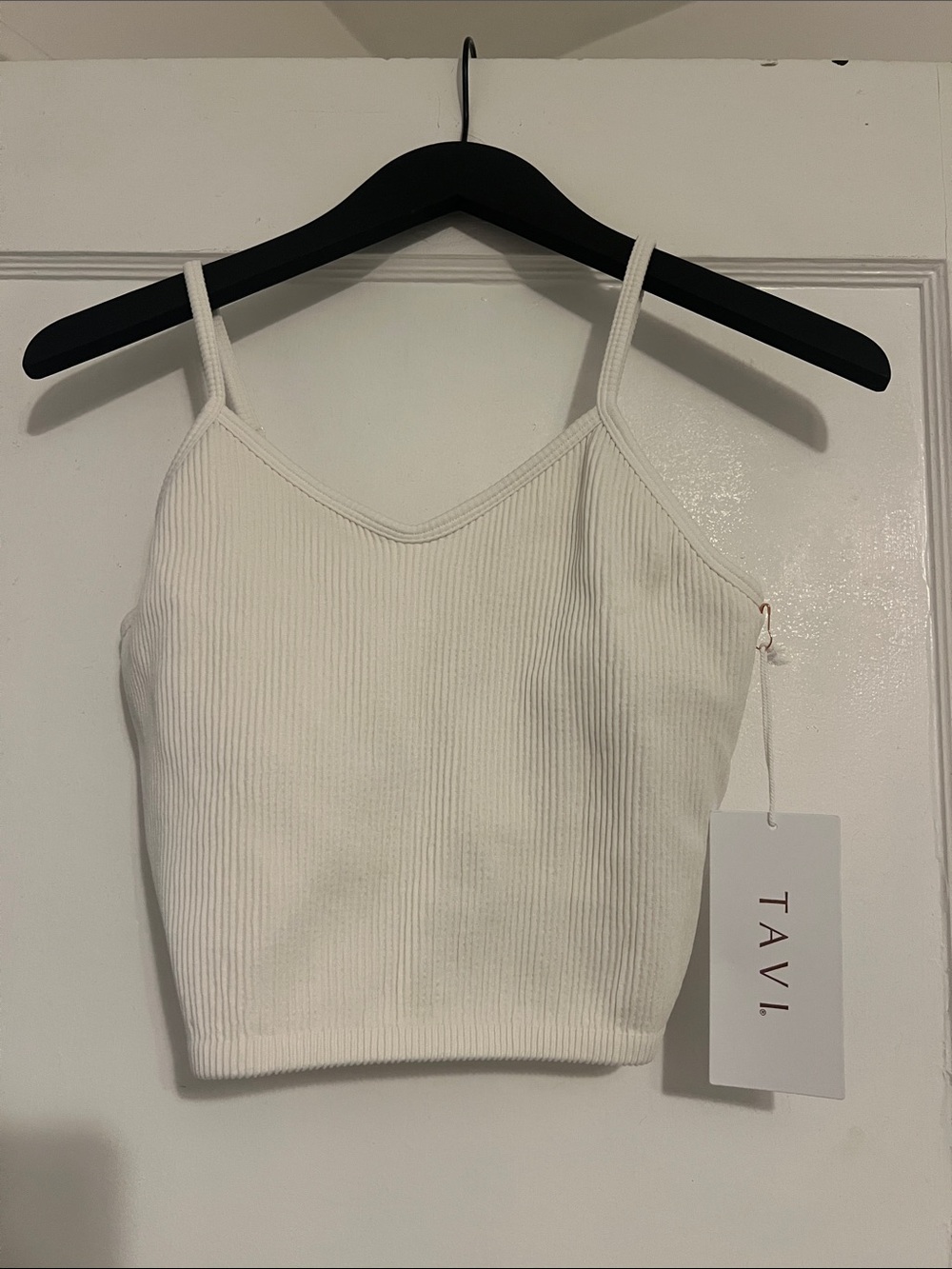 Tavi Ribbed V-Neck White Crop Tank Top